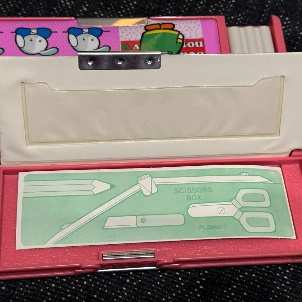 Flomo® Pencil Case, Double-Sided Multi-Compartment, Pink Bunny, Vintage 1980s